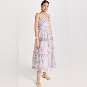Marea by Liz Joy Veranda Floral Tier Tassel Tie Block Print Midi Maxi Dress